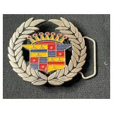 Cadillac Coat of Arms Belt Buckle - Laurel Wreath Silver Tone & 2 Silver Tone Tie Clips