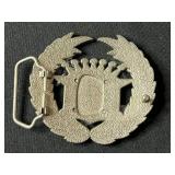 Cadillac Coat of Arms Belt Buckle - Laurel Wreath Silver Tone & 2 Silver Tone Tie Clips