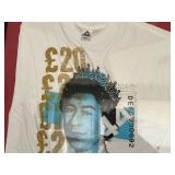 Graphic Tee: White T-Shirt with Blue Portrait & Gold £20 Print (Framed)
