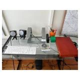 Nulaxy Desk Stand & Boston Desktop Speakers, Keyboard, Scotch Tape Dispenser & Art Set