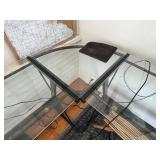 L-Shaped Glass Desk Set, Black Metal Frame - 2-Piece Office Desks - contents not inc