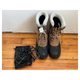 Kamik Winter Boots - Tan Suede, Black Rubber Shell, Fur-Lined, Size US 13 w Snow Cleats