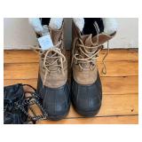 Kamik Winter Boots - Tan Suede, Black Rubber Shell, Fur-Lined, Size US 13 w Snow Cleats