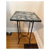 Guitar Print End Table - Square Top, Black Metal Frame