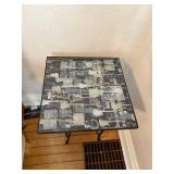 Guitar Print End Table - Square Top, Black Metal Frame