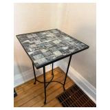 Guitar Print End Table - Square Top, Black Metal Frame