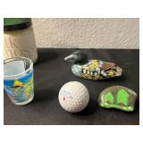 Vintage Collectibles: 8 oz Hip Flask, Playing Cards, Wooden Box, Health Bracelet