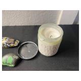 Vintage Collectibles: 8 oz Hip Flask, Playing Cards, Wooden Box, Health Bracelet