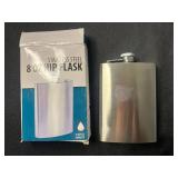 Vintage Collectibles: 8 oz Hip Flask, Playing Cards, Wooden Box, Health Bracelet