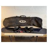 Snowboard With Bindings - Black Top Sheet With Red Graphic, Carry Bag Included