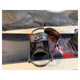 Snowboard With Bindings - Black Top Sheet With Red Graphic, Carry Bag Included