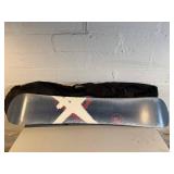 Snowboard With Bindings - Black Top Sheet With Red Graphic, Carry Bag Included
