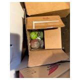 Assorted Christmas Decorations: Artificial Tree, Ornaments, Wrapping Paper & Boxes