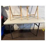 Pair of Light-Wood Folding TV Tray Tables with X-Brace Legs