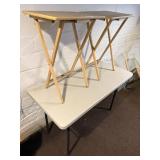 Pair of Light-Wood Folding TV Tray Tables with X-Brace Legs