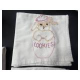 White Ceramic Table Lamp w Timer & VTG Embroidered Towels/Linens