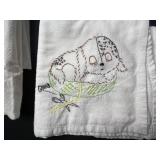 White Ceramic Table Lamp w Timer & VTG Embroidered Towels/Linens