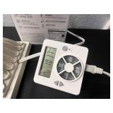 White Ceramic Table Lamp w Timer & VTG Embroidered Towels/Linens