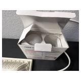 White Ceramic Table Lamp w Timer & VTG Embroidered Towels/Linens