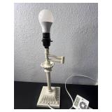 White Ceramic Table Lamp w Timer & VTG Embroidered Towels/Linens