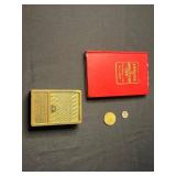 Equitable Building & Loan Brass Lock Box 7518 with 1979 A Guide Book of United States Coins w Dutch Coin & Oregon Medallion