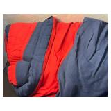 at home Queen Microfiber Embossed Sheet Set & Red & Blue Reversible Comforter - tote inc