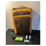 American Flyer Suitcase - Vintage Yellow Pattern with Front Pocket w Travel Accessories quantities unverified