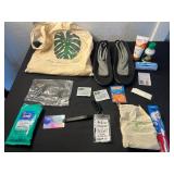 Beige Monstera Leaf Tote Bag & Travel Essentials