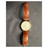 Timex Perpetual Calendar Indiglo Watch - Gold Tone Case, Brown Leather Strap, WR 100M
