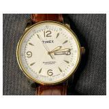 Timex Perpetual Calendar Indiglo Watch - Gold Tone Case, Brown Leather Strap, WR 100M