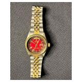 Replica Rolex Day-Date Gold Tone & Stainless Steel Two-Tone Watch - Red Dial