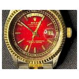 Replica Rolex Day-Date Gold Tone & Stainless Steel Two-Tone Watch - Red Dial