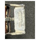 Fossil Arkitek Dual Time Watch - Beige Dial, 100m WR, Stainless Steel Case, Leather Strap - unauthenticated