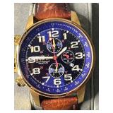 Invicta 3829 Chronograph Watch - Blue Dial, Leather Strap, 100m WR - unauthenticated w Watch Case!