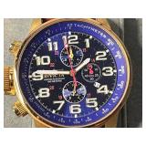 Invicta 3829 Chronograph Watch - Blue Dial, Leather Strap, 100m WR - unauthenticated w Watch Case!