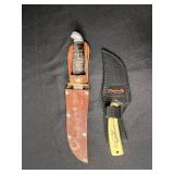 Western Fixed-Blade Hunting Knife Set (4-Piece) with Leather & Nylon Sheaths