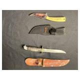 Western Fixed-Blade Hunting Knife Set (4-Piece) with Leather & Nylon Sheaths