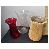 Decorative Home Decor Lot: Glass Vases, Tray, Wooden Cross, Pillow