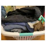 Red Nassau Bahamas NB 1492 Graphic Tee & Dockers Fleece Jacket & Assorted Hoodies in Laundry Basket