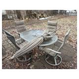 Patio Dining Table Set with 4 Chairs - Round Glass Top, Aluminum Frame, Gray