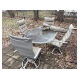 Patio Dining Table Set with 4 Chairs - Round Glass Top, Aluminum Frame, Gray