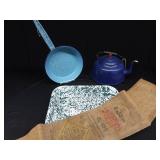 VINTAGE ENAMEL AND BURLAP