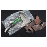 DAMASCUS AXE WITH LEATHER SHEATH