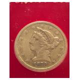 Liberty Head Gold Half Eagle $5 Coin - 1879