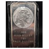 Buffalo Nickel Design 10 oz .999 Fine Silver Bar