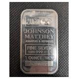 Johnson Matthey 1 OUNCE TROY Fine Silver Bar 999 Assayers & Refiners