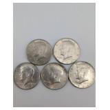 1964 Kennedy Half Dollars (Lot of 5) 90% Silver