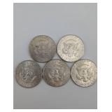 1964 Kennedy Half Dollars (Lot of 5) 90% Silver