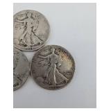 Walking Liberty Half Dollars - 5 Coins, 1934-1945 90% Silver