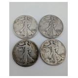 Walking Liberty Half Dollars - 1942 (4 coins) 90% Silver